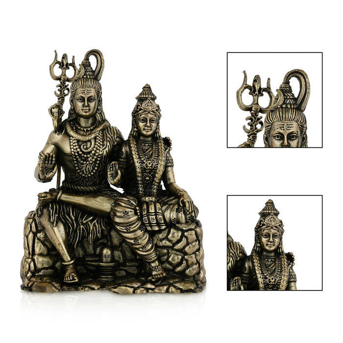 Shivan Parvathi Murti - 4.25 x 3.25 Inches | Antique Brass Idol/ Shiva Parvati Statue / Shiva Parvathi Statue for Pooja