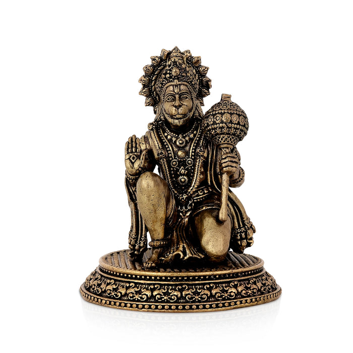 Hanuman Mandi On Base Murti -2.5 x 1.5 Inches | Antique Brass Statue/ Anjaneyar Sculpture For Home Decor - Brass Murties