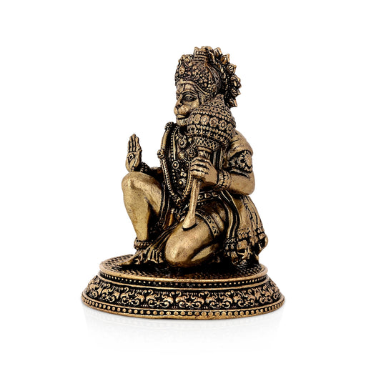 Hanuman Mandi On Base Murti -2.5 x 1.5 Inches | Antique Brass Statue/ Anjaneyar Sculpture For Home Decor - Brass Murties