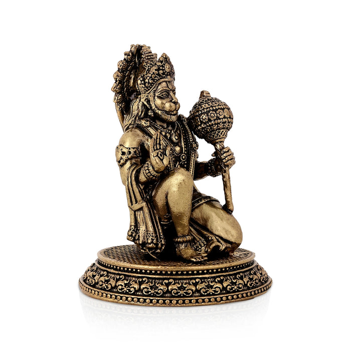 Hanuman Mandi On Base Murti -2.5 x 1.5 Inches | Antique Brass Statue/ Anjaneyar Sculpture For Home Decor - Brass Murties