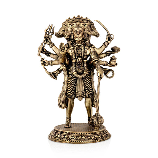 Panchamukhi Hanuman Standing On Base Murti - 6.5 x 4 Inches|Antique Brass Statue/ Anjaneya Statue For Home Decor - Brass Murties