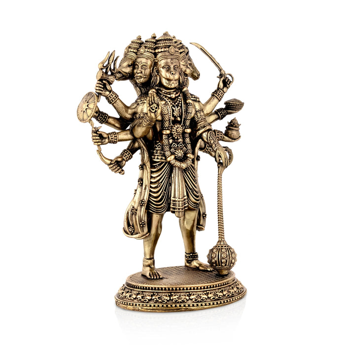 Panchamukhi Hanuman Standing On Base Murti - 6.5 x 4 Inches|Antique Brass Statue/ Anjaneya Statue For Home Decor - Brass Murties