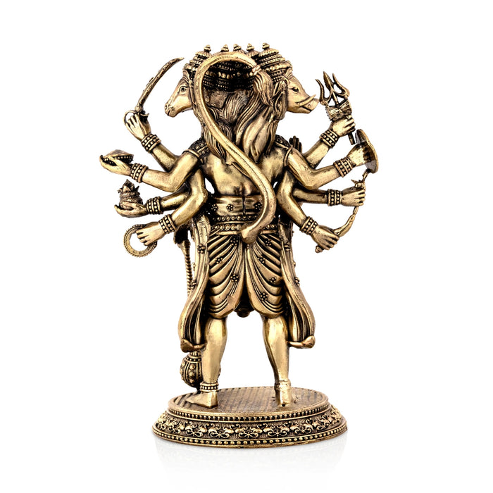Panchamukhi Hanuman Standing On Base Murti - 6.5 x 4 Inches|Antique Brass Statue/ Anjaneya Statue For Home Decor - Brass Murties