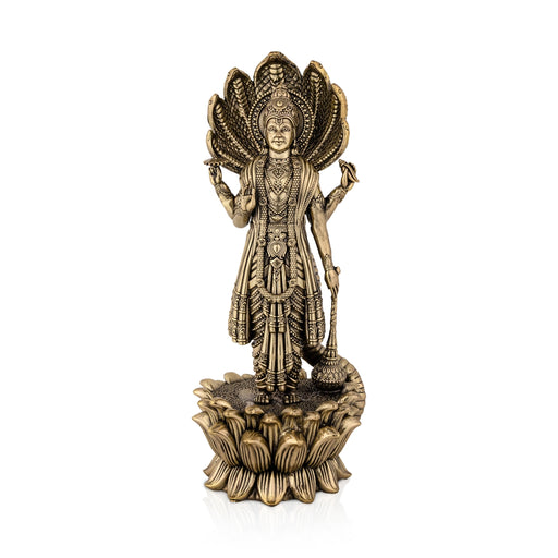 Vishnu Sheshnag Standing on Kamal Base - 11 x 4 Inches | Antique Brass Vishnu Idol / Murti for Home & Pooja Decor - Brass Murties
