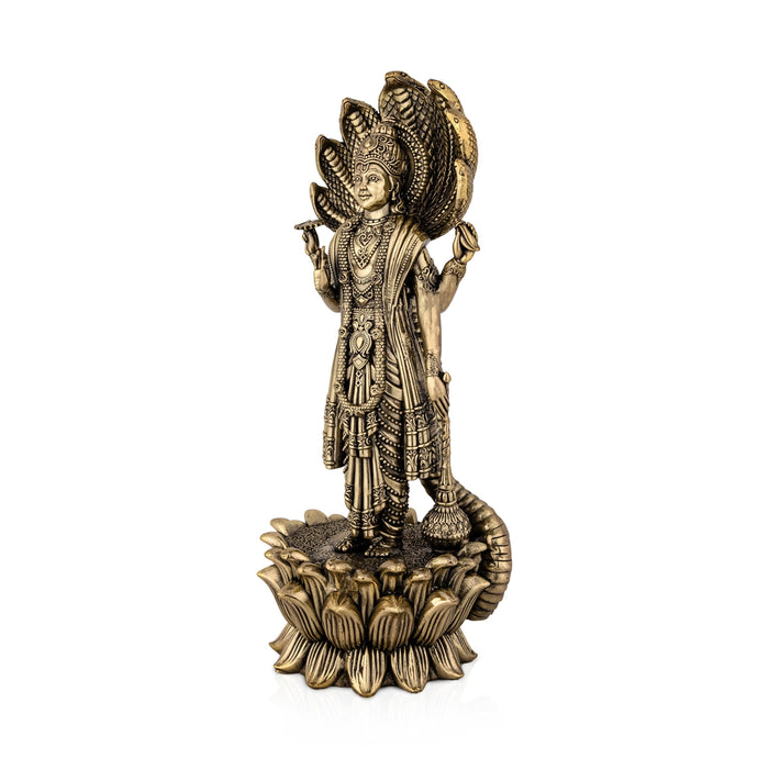 Vishnu Sheshnag Standing on Kamal Base - 11 x 4 Inches | Antique Brass Vishnu Idol / Murti for Home & Pooja Decor