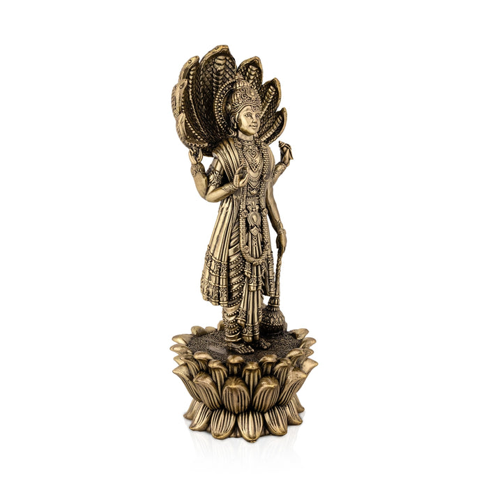 Vishnu Sheshnag Standing on Kamal Base - 11 x 4 Inches | Antique Brass Vishnu Idol / Murti for Home & Pooja Decor