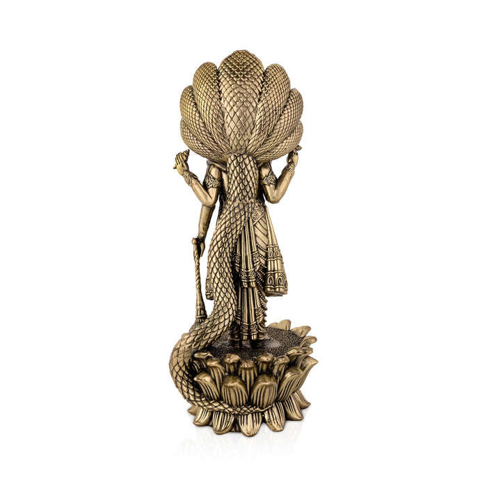 Vishnu Sheshnag Standing on Kamal Base - 11 x 4 Inches | Antique Brass Vishnu Idol / Murti for Home & Pooja Decor