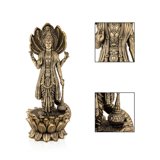 Vishnu Sheshnag Standing on Kamal Base - 11 x 4 Inches | Antique Brass Vishnu Idol / Murti for Home & Pooja Decor - Brass Murties