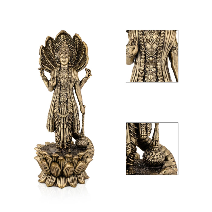 Vishnu Sheshnag Standing on Kamal Base - 11 x 4 Inches | Antique Brass Vishnu Idol / Murti for Home & Pooja Decor