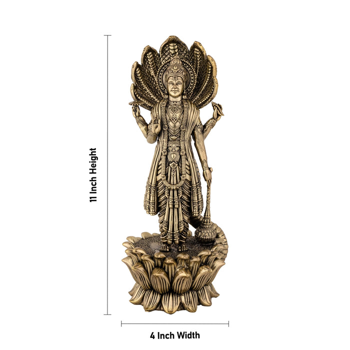 Vishnu Sheshnag Standing on Kamal Base - 11 x 4 Inches | Antique Brass Vishnu Idol / Murti for Home & Pooja Decor