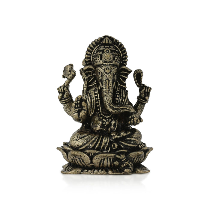 Ganesha Sitting On Kamal Base Murti -1 x 0.75 Inches | Antique Brass Idol/ Ganapathi Statue Decor for Home & Pooja - Brass Murties