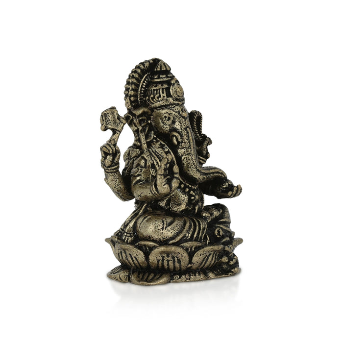 Ganesha Sitting On Kamal Base Murti -1 x 0.75 Inches | Antique Brass Idol/ Ganapathi Statue Decor for Home & Pooja - Brass Murties
