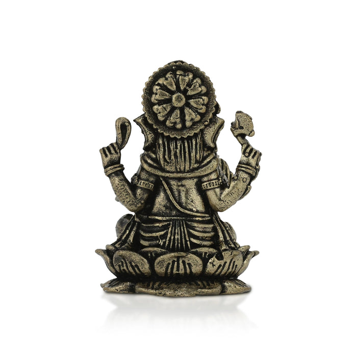 Ganesha Sitting On Kamal Base Murti -1 x 0.75 Inches | Antique Brass Idol/ Ganapathi Statue Decor for Home & Pooja - Brass Murties