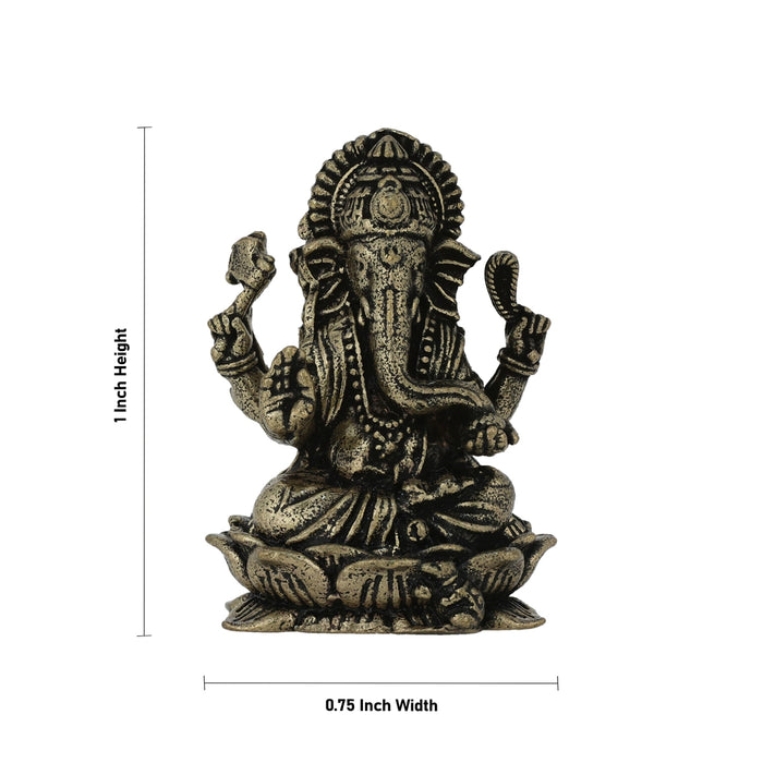 Ganesha Sitting On Kamal Base Murti -1 x 0.75 Inches | Antique Brass Idol/ Ganapathi Statue Decor for Home & Pooja - Brass Murties