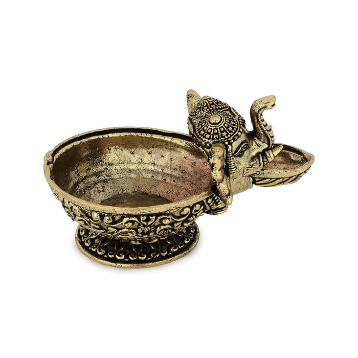 Elephant Face Deepam - 2 x 1.5 Inches | Antique Brass Vilakku / Decorative Lamp / Oil Diya for Pooja Room