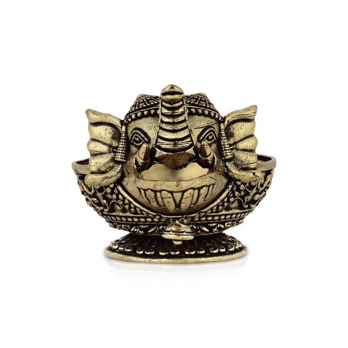 Elephant Face Deepam - 2 x 1.5 Inches | Antique Brass Vilakku / Decorative Lamp / Oil Diya for Pooja Room