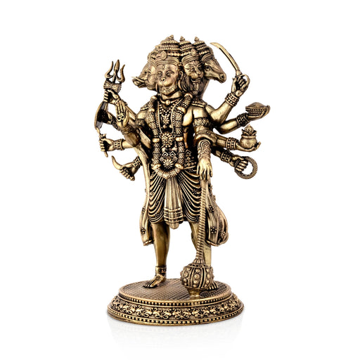 Panchamukha Hanuman Standing On Base Murti - 8 x 5.5 Inches | Antique Brass Statue/ Anjaneyar Sculpture For Home Decor - Brass Murties
