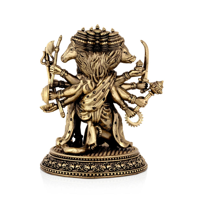 Panchamukhi Hanuman Mandi On Base Murti -7 x 5.5 Inches | Antique Brass Statue/ Anjaneyar Sculpture For Home Decor - Brass Murties