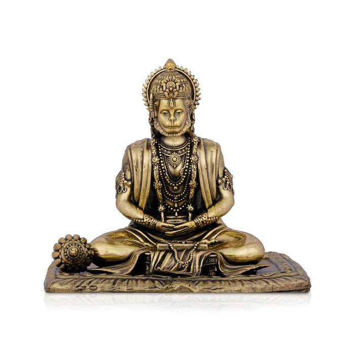 Hanuman Sitting On Base Murti - 4.75 x 4.5 Inches | Antique Brass Idol / Anjaneyar Statue For Pooja