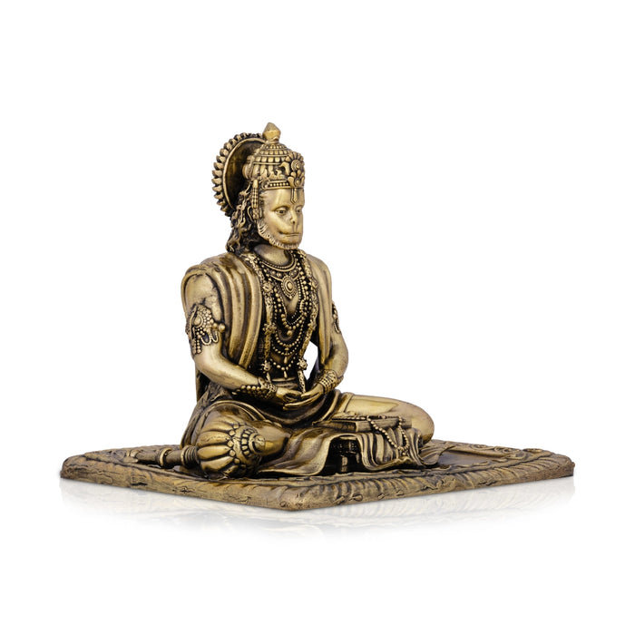 Hanuman Sitting On Base Murti - 4.75 x 4.5 Inches | Antique Brass Idol / Anjaneyar Statue For Pooja