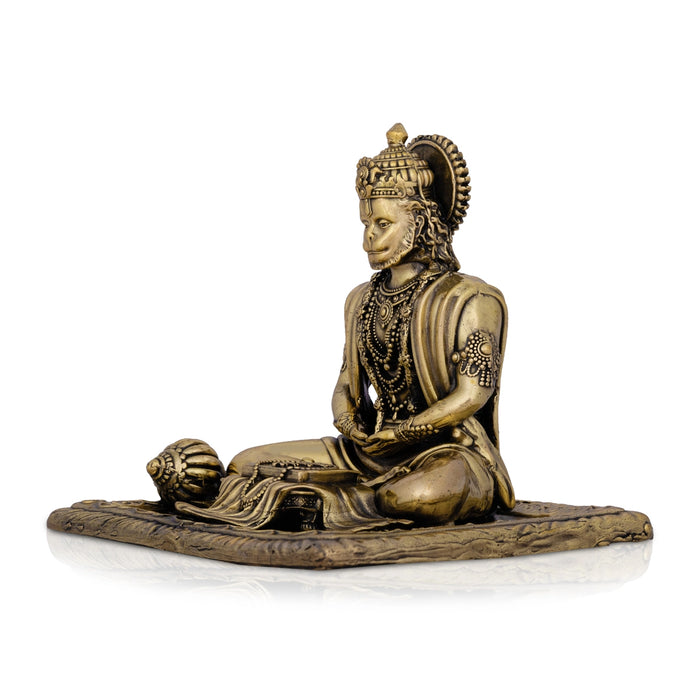Hanuman Sitting On Base Murti - 4.75 x 4.5 Inches | Antique Brass Idol / Anjaneyar Statue For Pooja