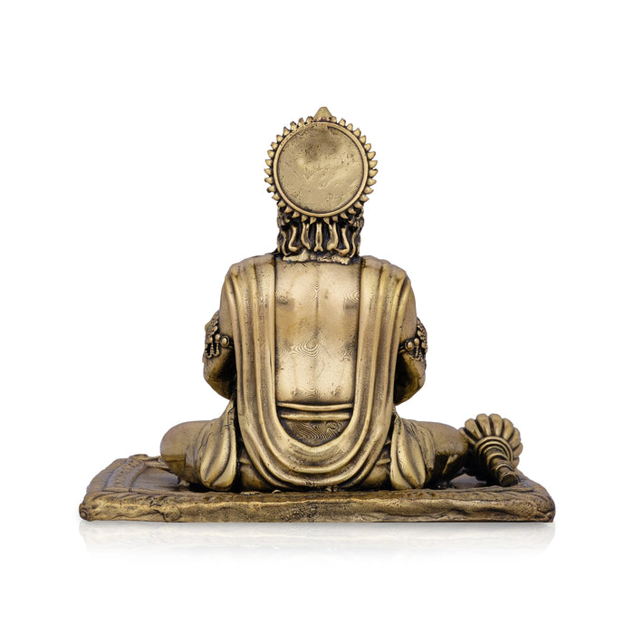 Hanuman Sitting On Base Murti - 4.75 x 4.5 Inches | Antique Brass Idol / Anjaneyar Statue For Pooja