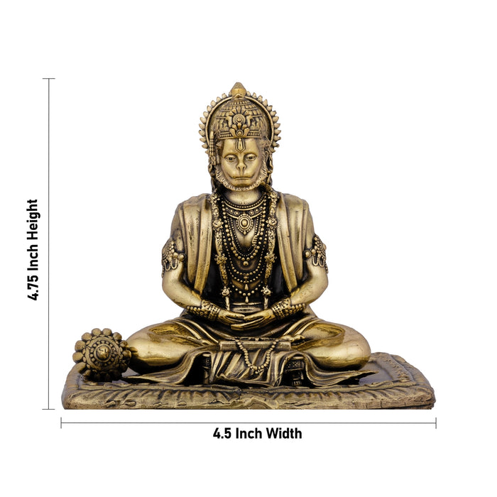Hanuman Sitting On Base Murti - 4.75 x 4.5 Inches | Antique Brass Idol / Anjaneyar Statue For Pooja