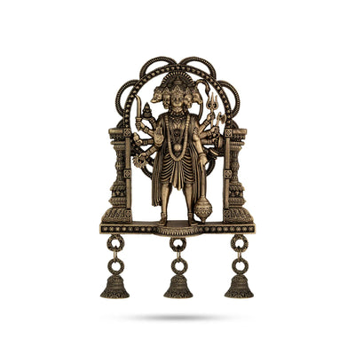 Panchamukhi Hanuman Wall Hanging – 7 x 4.25 Inches | Brass Hanuman Statue Decor with Bells / Vastu Hanging for Home