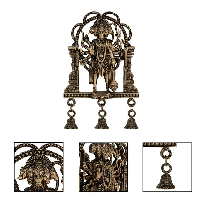 Panchamukhi Hanuman Wall Hanging – 7 x 4.25 Inches | Brass Hanuman Statue Decor with Bells / Vastu Hanging for Home