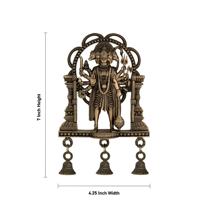 Panchamukhi Hanuman Wall Hanging – 7 x 4.25 Inches | Brass Hanuman Statue Decor with Bells / Vastu Hanging for Home