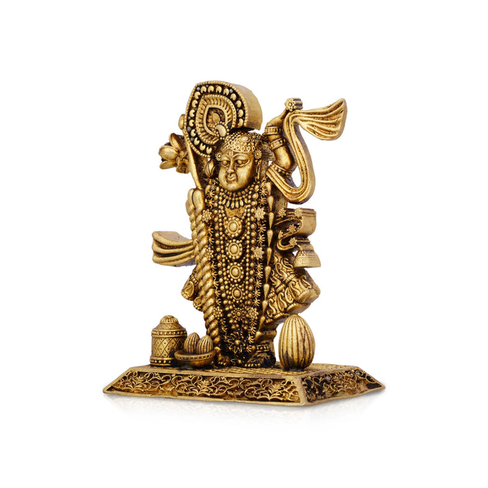 Bihari Shrinathji Murti Standing On Base - 4.5 x 3.5 Inches | Antique Brass Idol/ Krishna Murti for Pooja - Brass Murties