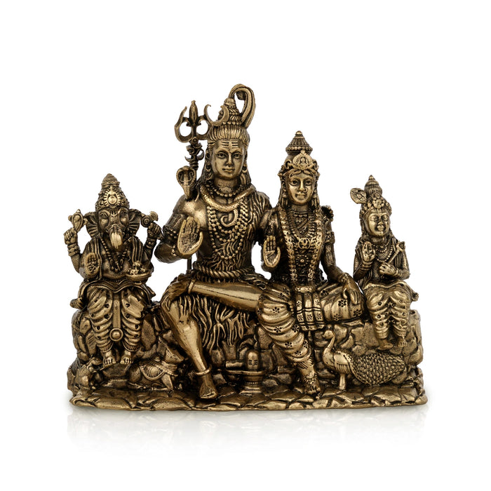 Lord Shiva Family Sitting on Base Murti- 7 x 7.5 Inches| antique Brass Idol/ Shiva Family Statue for Pooja