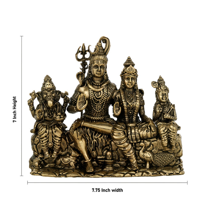 Lord Shiva Family Sitting on Base Murti- 7 x 7.5 Inches| antique Brass Idol/ Shiva Family Statue for Pooja