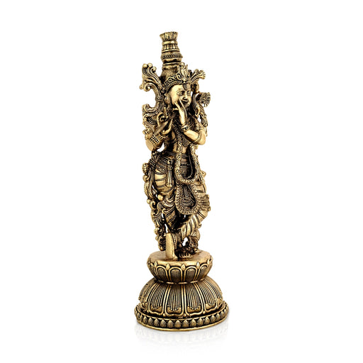 Radha Krishna Standing On Base Murti - 8.5 x 3 Inches | Antique Brass Idol / Radha Krishna Statue For Home - Brass Murties