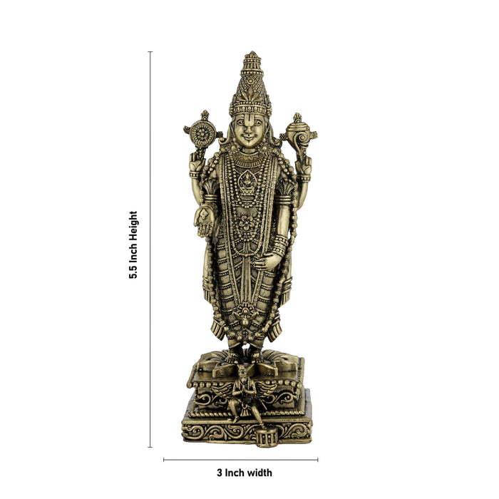 Balaji Statue - 5.5 x 3 inches | Antique Brass Idol/ Lord perumal / Spiritual Décor for Home, Office or Pooja Room