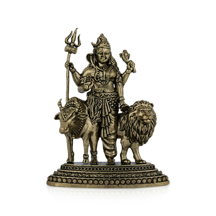 Ardhanareeswarar Murti - 4.5 x 3.5 inches| Antique Brass Idol/ Cow & lion with base/ Decor for Home & pooja