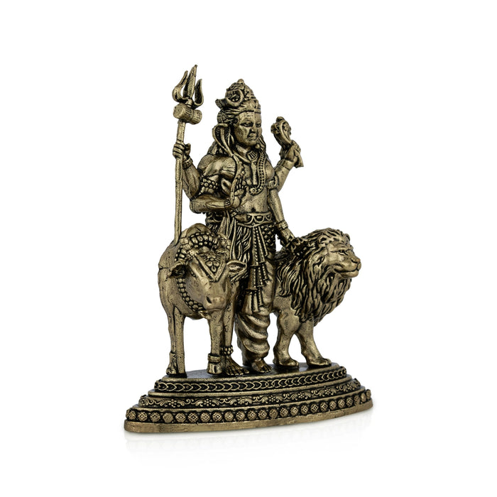 Ardhanareeswarar Murti - 4.5 x 3.5 inches| Antique Brass Idol/ Cow & lion with base/ Decor for Home & pooja