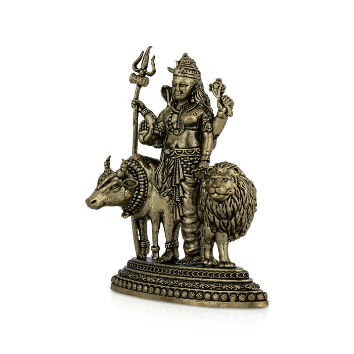 Ardhanareeswarar Murti - 4.5 x 3.5 inches| Antique Brass Idol/ Cow & lion with base/ Decor for Home & pooja