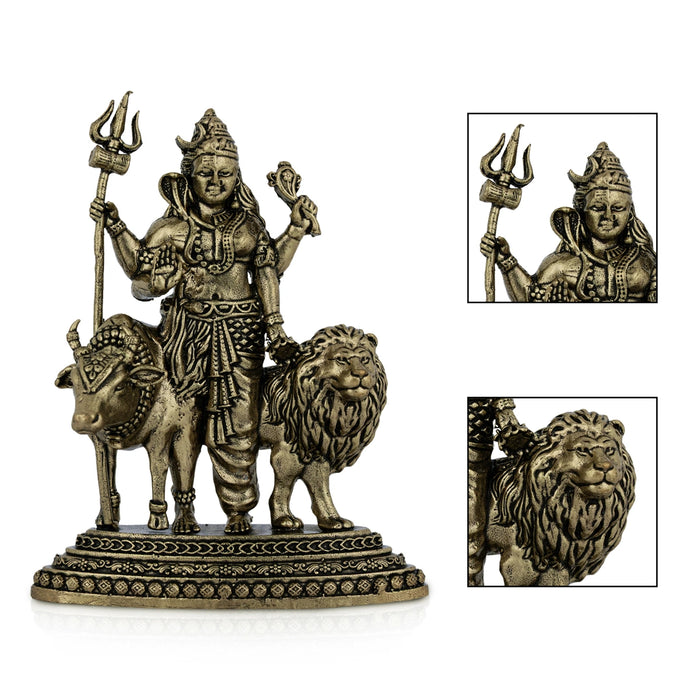 Ardhanareeswarar Murti - 4.5 x 3.5 inches| Antique Brass Idol/ Cow & lion with base/ Decor for Home & pooja