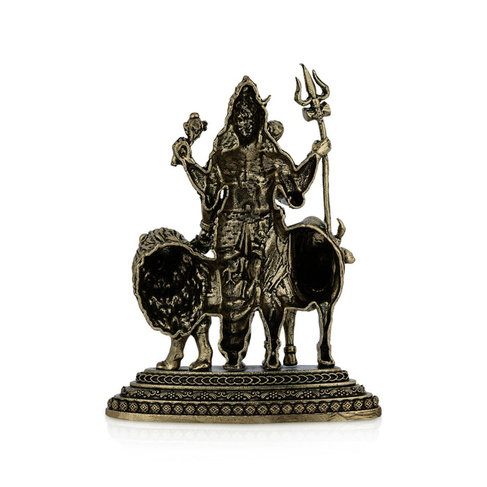 Ardhanareeswarar Murti - 4.5 x 3.5 inches| Antique Brass Idol/ Cow & lion with base/ Decor for Home & pooja