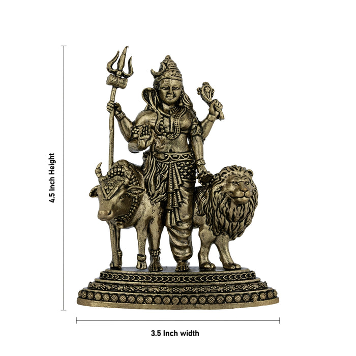 Ardhanareeswarar Murti - 4.5 x 3.5 inches| Antique Brass Idol/ Cow & lion with base/ Decor for Home & pooja