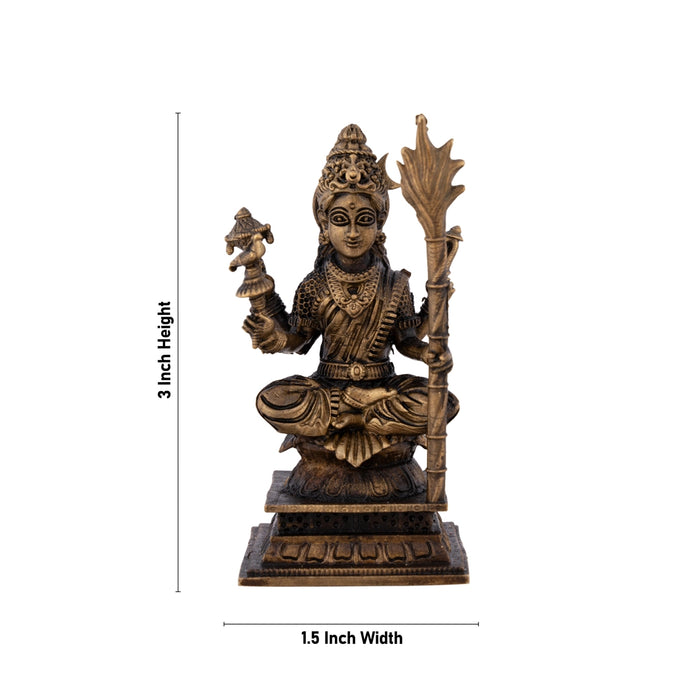 Kamakshi Idol Sitting On Base - 3 x 1.5 Inches | Kamatchi Amman Statue/ Brass Idol for Worship - Brass Murties