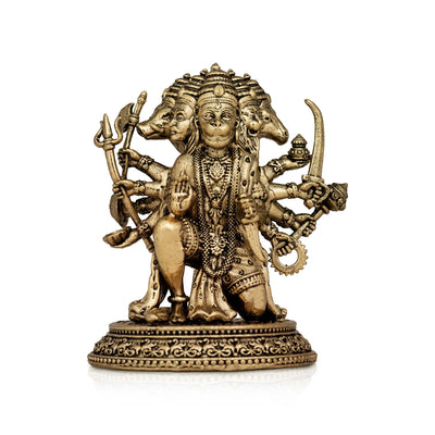 Panchmukhi Hanuman Murti - 3 X 2.5 Inches | Antique Brass Idol/ Sitting 5 Face Anjaneya Statue For Protection