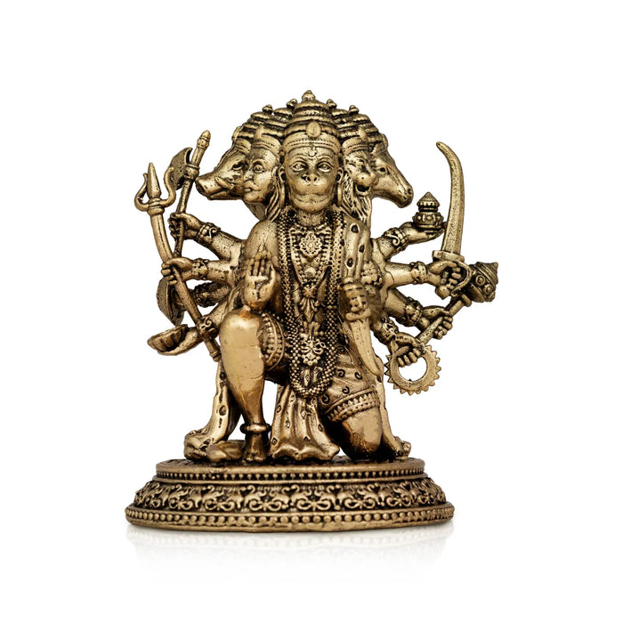 Panchmukhi Hanuman Murti - 3 X 2.5 Inches | Antique Brass Idol/ Sitting 5 Face Anjaneya Statue For Protection