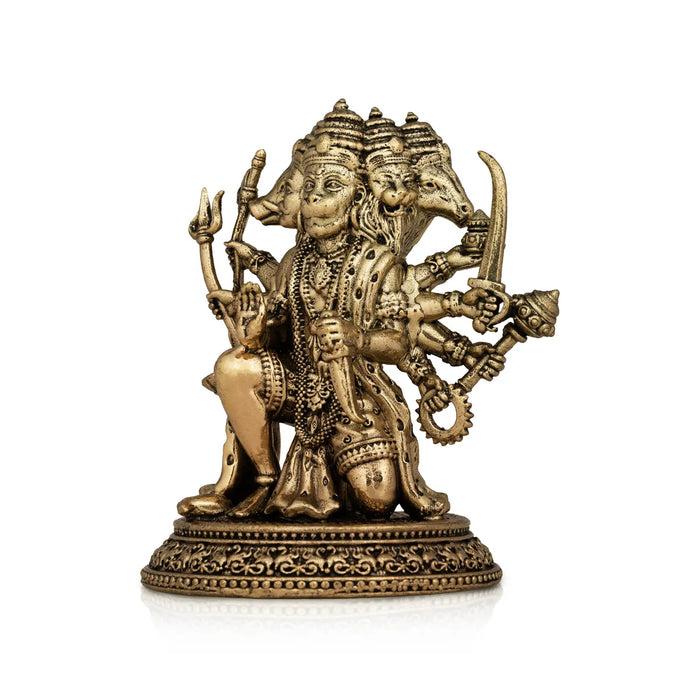 Panchmukhi Hanuman Murti - 3 X 2.5 Inches | Antique Brass Idol/ Sitting 5 Face Anjaneya Statue For Protection