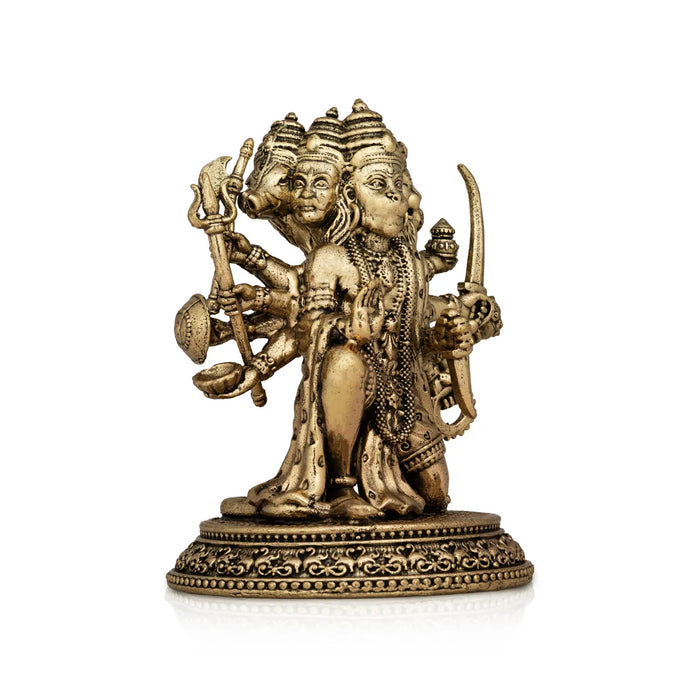 Panchmukhi Hanuman Murti - 3 X 2.5 Inches | Antique Brass Idol/ Sitting 5 Face Anjaneya Statue For Protection