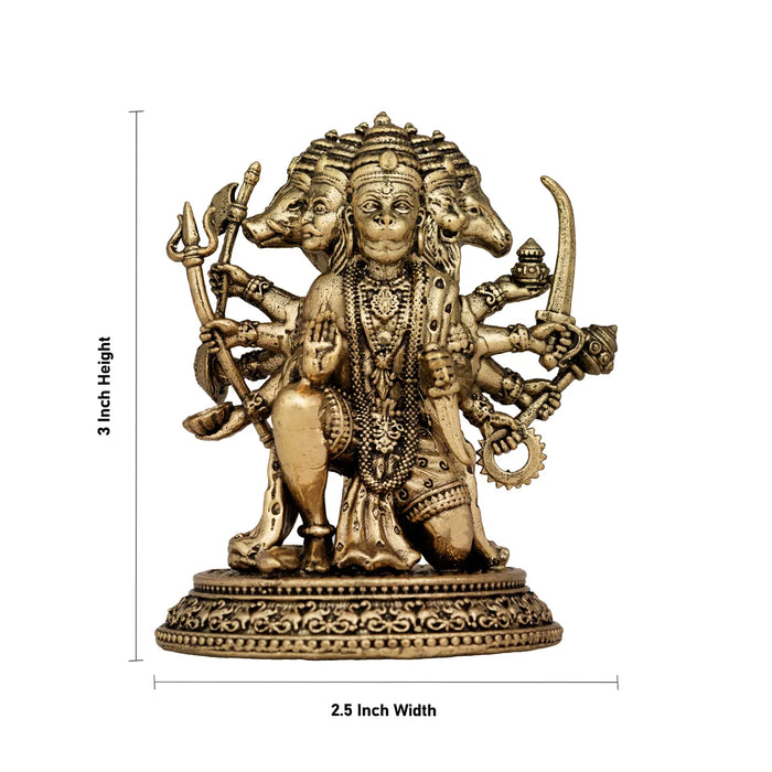 Panchmukhi Hanuman Murti - 3 X 2.5 Inches | Antique Brass Idol/ Sitting 5 Face Anjaneya Statue For Protection