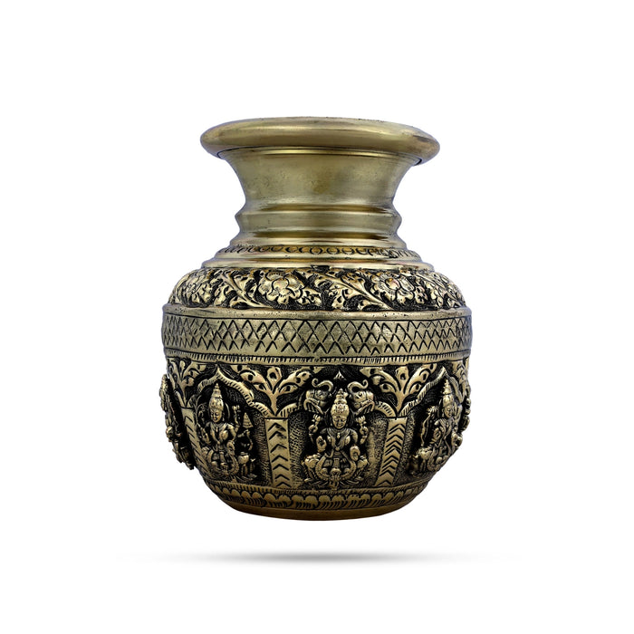 Astalakshmi design Lota - 5.5 x 3 inches | Antique Brass Chombu /kalash/ Pooja Pot for Pooja and Temple Rituals - Kalash & Pooja Lota