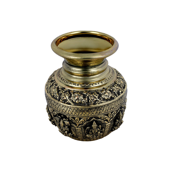 Astalakshmi design Lota - 5.5 x 3 inches | Antique Brass Chombu /kalash/ Pooja Pot for Pooja and Temple Rituals - Kalash & Pooja Lota