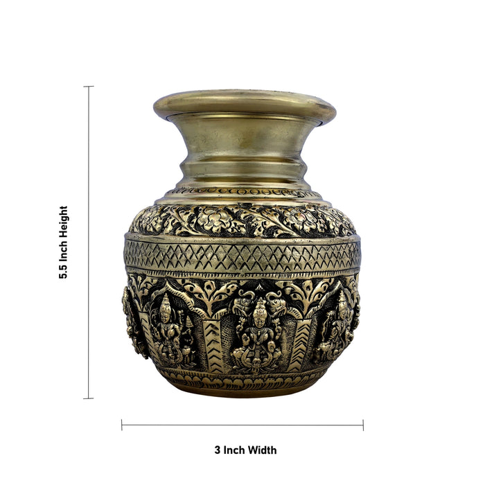 Astalakshmi design Lota - 5.5 x 3 inches | Antique Brass Chombu /kalash/ Pooja Pot for Pooja and Temple Rituals - Kalash & Pooja Lota